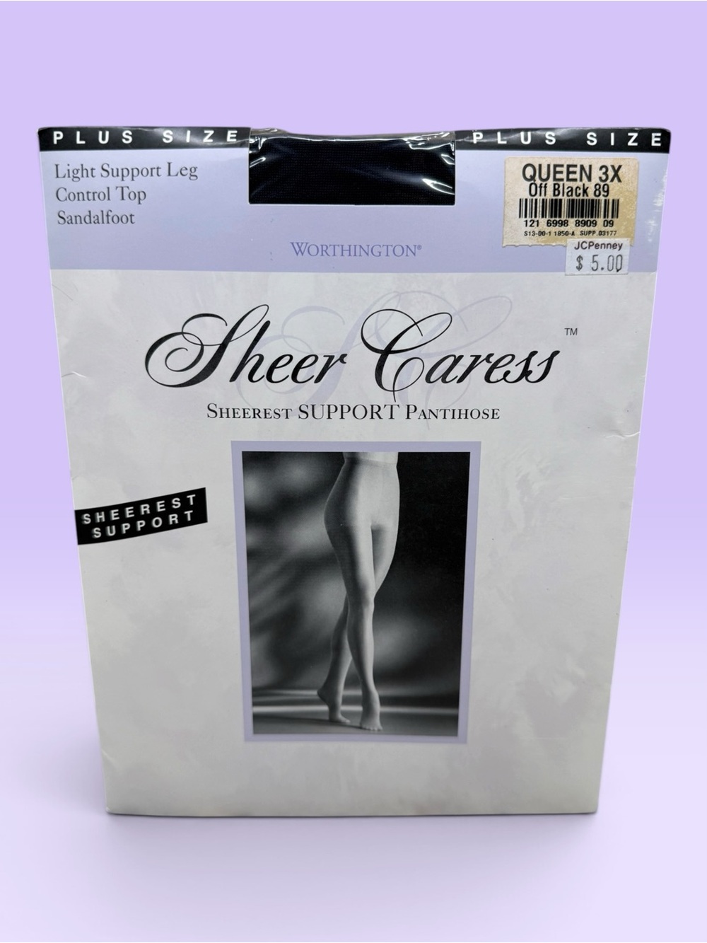 Worthington Sheer Caress Light Support Leg Pantyhose Control Top Queen 3X Black